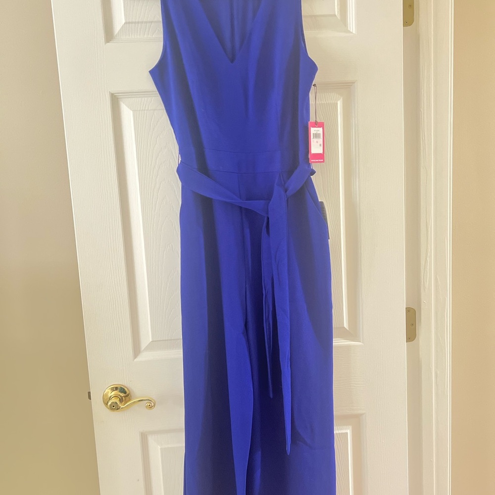 Vince Camuto Blue V-Neck Sheath Jumpsuit